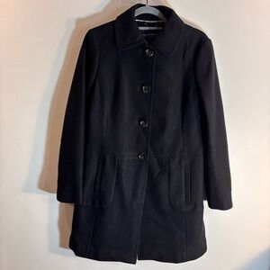 BANANA REPUBLIC Sz M Classic Black Coat Wool Blend Italian Fabric Lined